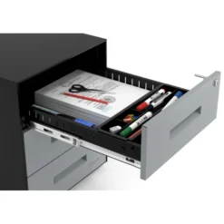 Cassettiera ufficio Block, 3 cassetti, struttura nera, frontali in metallo