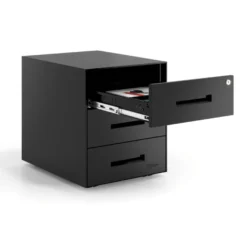 Cassettiera ufficio Block, 3 cassetti, struttura nera, frontali in metallo