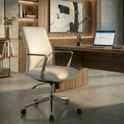 Poltrona da Ufficio Belfast con schienale basso, braccioli alluminio, ecopelle