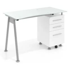 Scrivania con cassetti Strong, superficie in vetro
