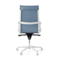 Sedia da ufficio design Cagliari, struttura bianca, schienale alto, ecopelle