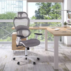 Sedia Ergonomica Ergocity white cuscino lombare, braccioli 3D
