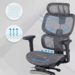Sedia ergonomica Every, con poggiapiedi estraibile, rete