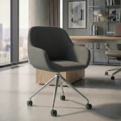 Sedia riunioni con ruote Greta, base in alluminio