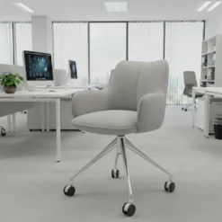 Sedia riunioni con ruote Nora, base in alluminio