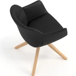 Sedia Scandinava Ores, Gambe in Legno, rotante, Pelle