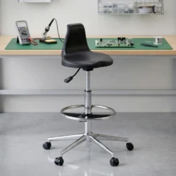 Sgabello da lavoro con schienale Polytec, ergonomico