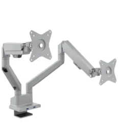 Supporto monitor scrivania doppio con porta USB, alluminio, 2 schermi